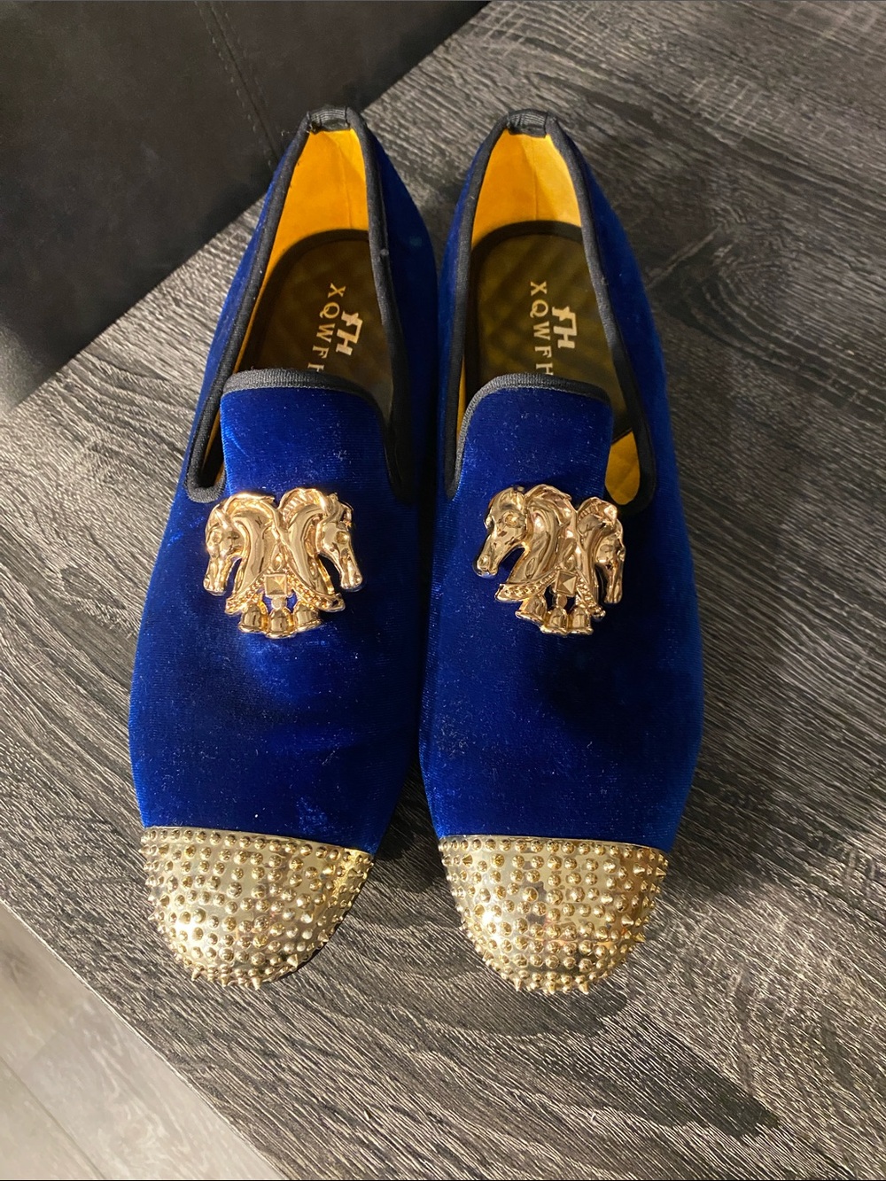 Blue Velvet Embellished Men’s Loafers